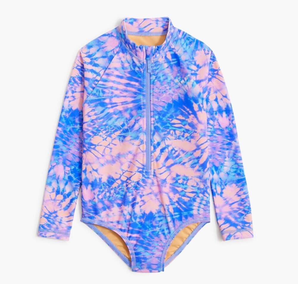 Crewcuts J.Crew Rash Guard Swimsuit Girs 8 Santorini Multicolor Tie Dye Stretch